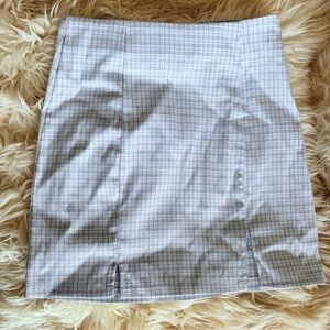 HESPERUS Women's Small Pull on Stretch Plaid Skirt Front Slits White Blue Pink